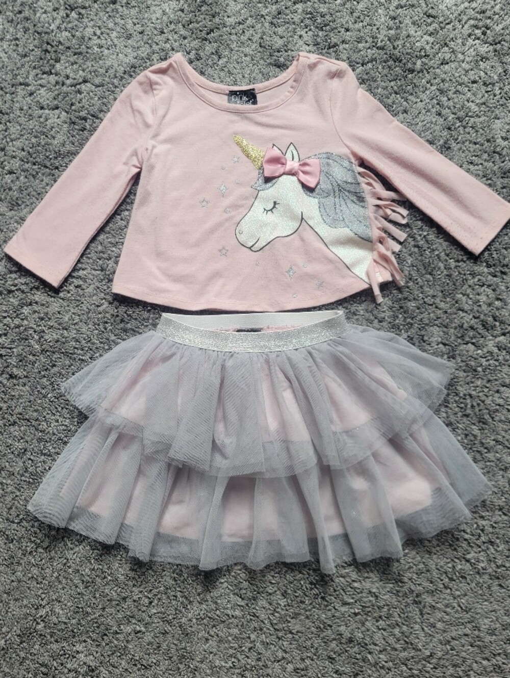 Pink Unicorn Top and Tulle Skirt Set Size 3T Tulle